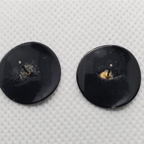 Vintage Retro Black & Gold Tone Earrings - Picture 3 of 3